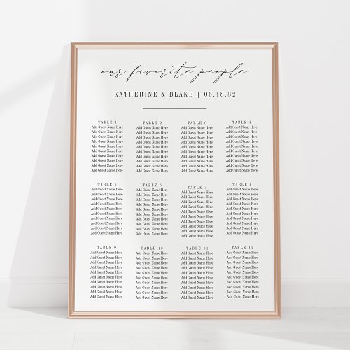 Our Favorite People  Script Wedding Seating Chart