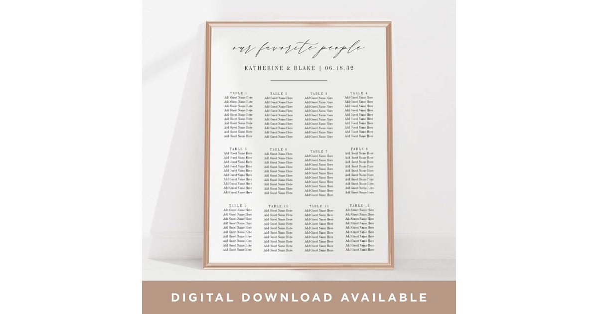 Our Favorite People Script Wedding Seating Chart Zazzle