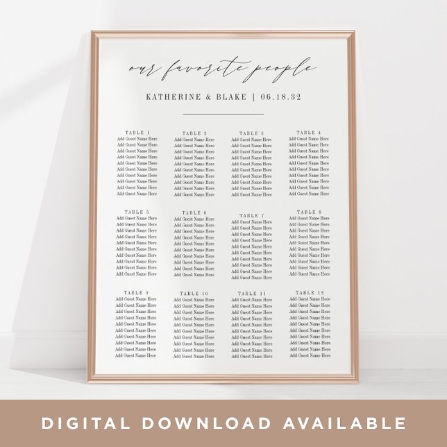 Our Favorite People | Script Wedding Seating Chart (Creator Uploaded)