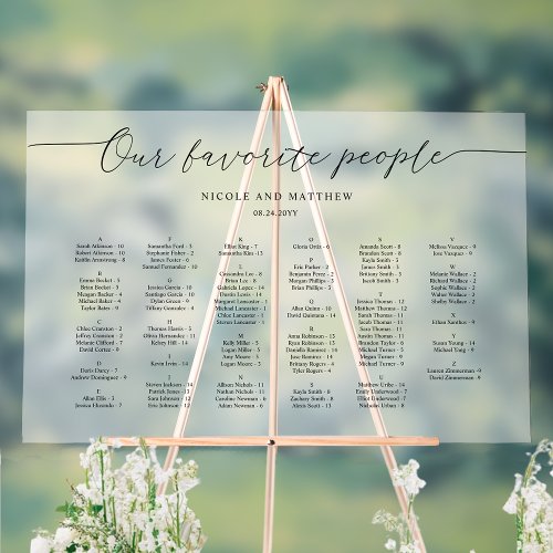 Our Favorite People Seating Plan Frosted Acrylic Sign