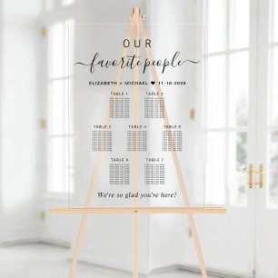 Our Favorite People Wedding 7 Table Seating Acrylic Sign
