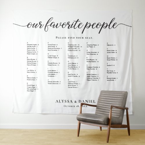 Our Favorite People Wedding alpha Seating Chart  Tapestry