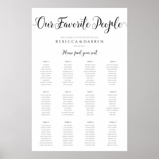 Our Favorite People Wedding Seating Chart | Zazzle.com