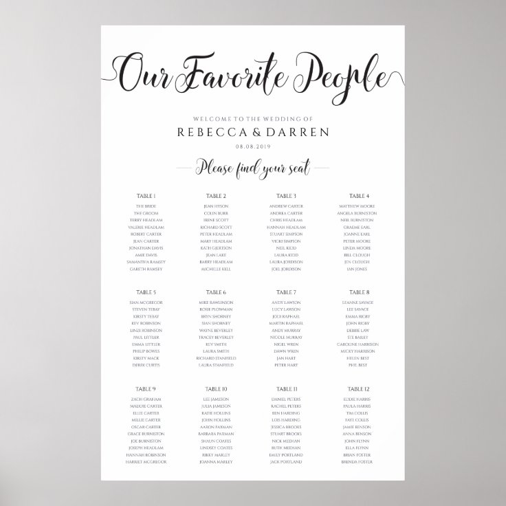 Our Favorite People Wedding Seating Chart | Zazzle