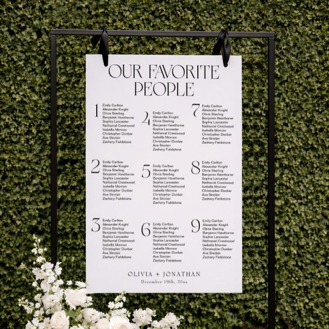 Our Favorite People Wedding Seating Chart 9 Tables Foam Board (Creator Uploaded)