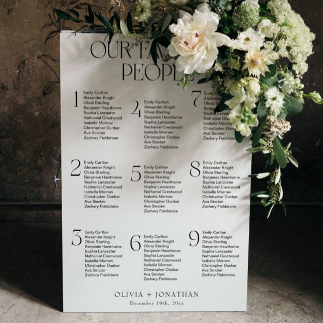 Our Favorite People Wedding Seating Chart 9 Tables Foam Board (Creator Uploaded)