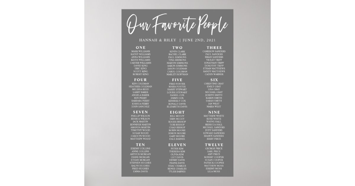 Our Favorite People Wedding Seating Chart Poster Zazzle