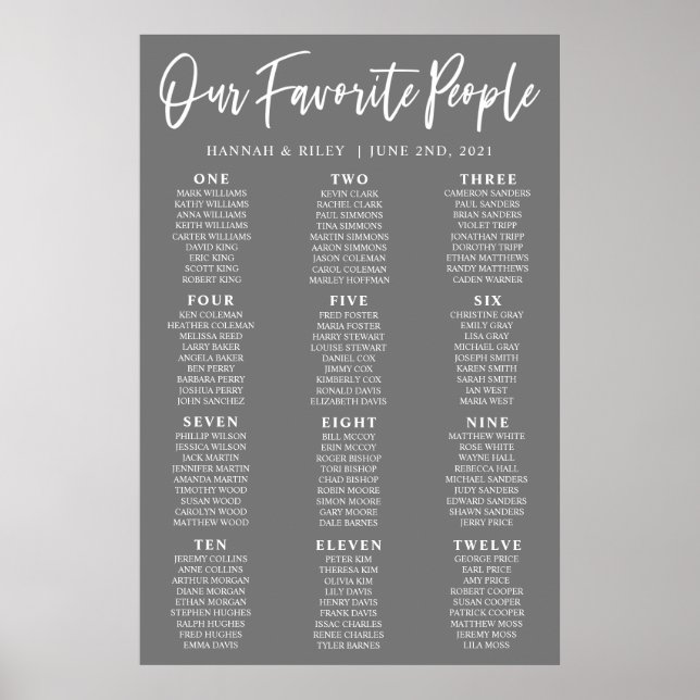 Our Favorite People Wedding Seating Chart Poster (Front)