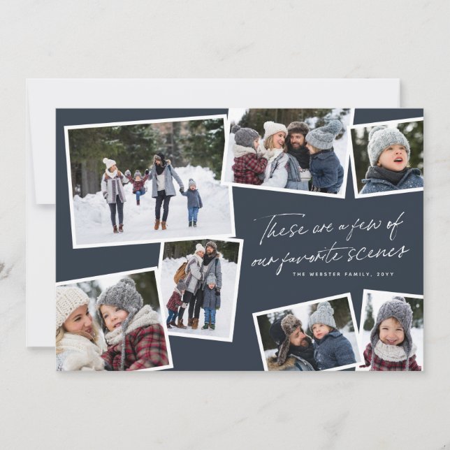 Our favorite scenes Christmas photo collage navy Holiday Card (Front)