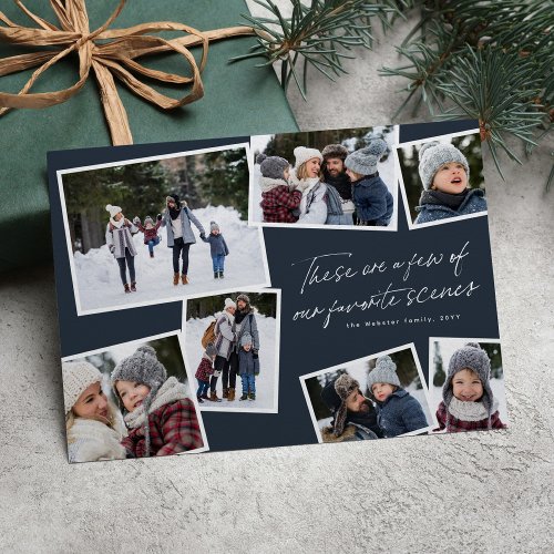 Our favorite scenes Christmas photo collage navy Holiday Card