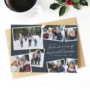 Our Favorite Scenes Christmas Photo Collage Navy Holiday Card by LeaDelaverisDesign at Zazzle