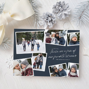 Our favorite scenes Christmas photo collage navy Holiday Card
