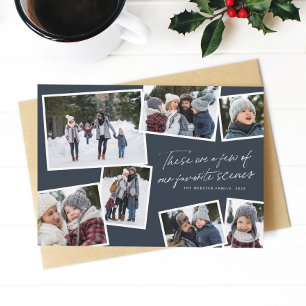 Our favorite scenes Christmas photo collage navy Holiday Card