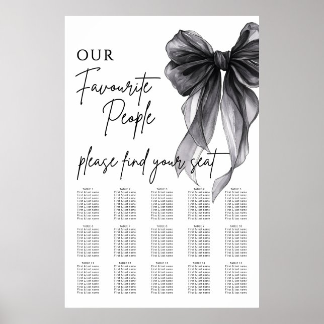 Our Favourite People Bow Wedding Seating Chart (Front)