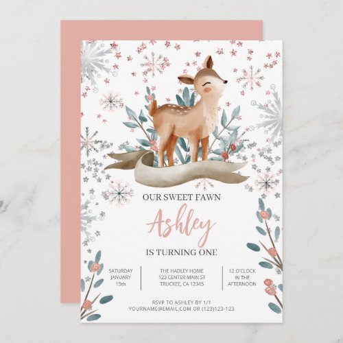 Our Fawn Is Turning One 1st Birthday Invitation