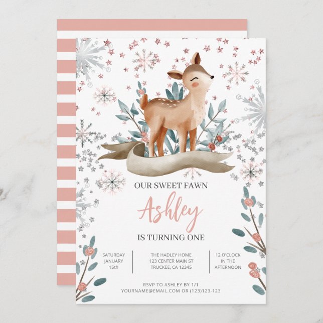 Our Fawn Is Turning One 1st Birthday Invitation (Front/Back)