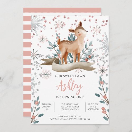 Our Fawn Is Turning One 1st Birthday Invitation