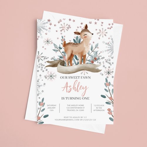 Our Fawn Is Turning One 1st Birthday Invitation