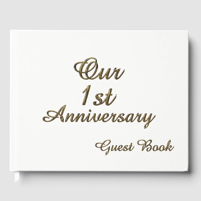 Our First Anniversary Guest Book Gold Typography (Front)