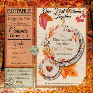 Our First Autumn Together: Name & Date Fall Wreath Ceramic Ornament