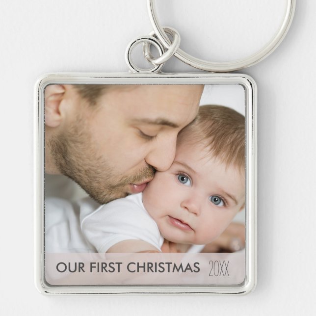 Our First Christmas 2024 New Dad and Baby Photo Keychain (Front)