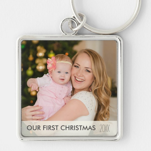 Our First Christmas 2024 New Mom and Baby Photo Keychain (Front)