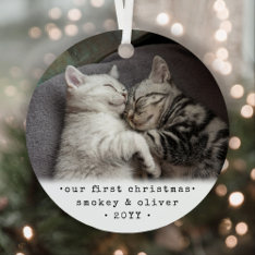 Our First Christmas 2 Cats Or Any Pet Simple Photo Metal Ornament at Zazzle