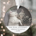 Our First Christmas 2 Cats or Any Pet Simple Photo Ornament<br><div class="desc">Celebrate the simple joys of your newest furry family members with a custom 2 photo round acrylic ornament. Kitten pictures and all text on this template are simple to personalize and can be different or the same on front and back. If preferred, change "Our First Christmas" to any wording or...</div>