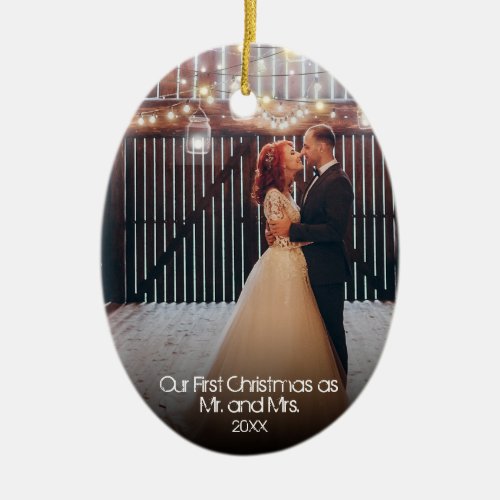 Our First Christmas 2 Photo Newlyweds Lights Ceramic Ornament