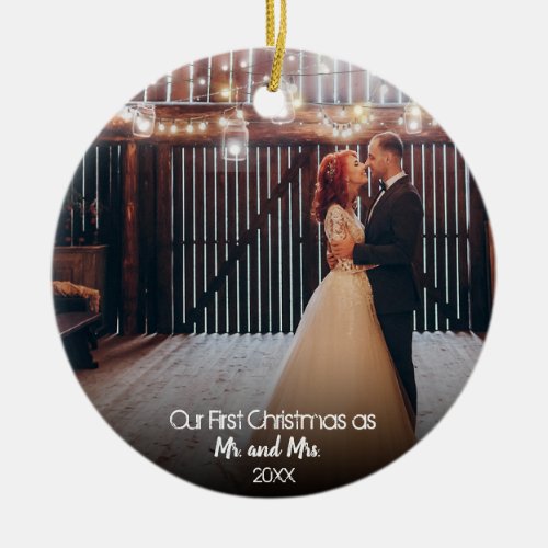 Our First Christmas 2 Photo Newlyweds Lights Ceramic Ornament