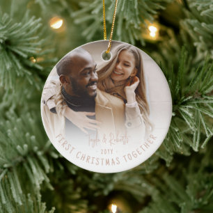 Our First Christmas 5 Photo Collage Bow Tree Ceramic Ornament