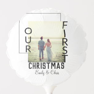 Our First Christmas add couple name photo minimal Balloon
