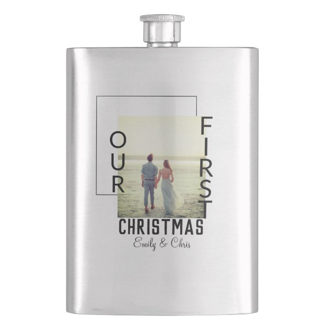 Our First Christmas add couple name photo minimal  Flask (Front)