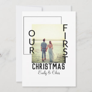 Our First Christmas add couple name photo minimal Invitation