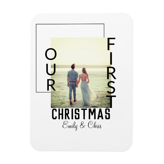 Our First Christmas add couple name photo minimal  Magnet (Vertical)