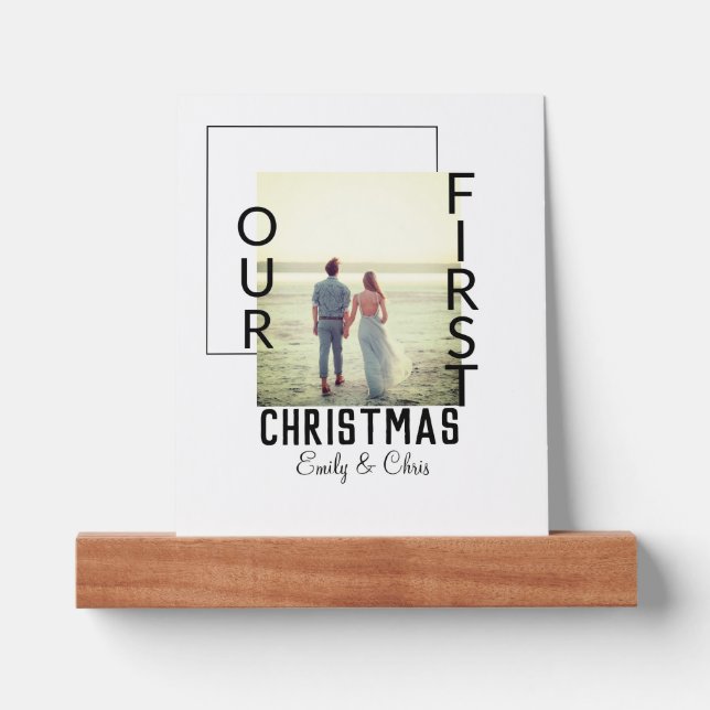 Our First Christmas add couple name photo minimal  Picture Ledge (Front)