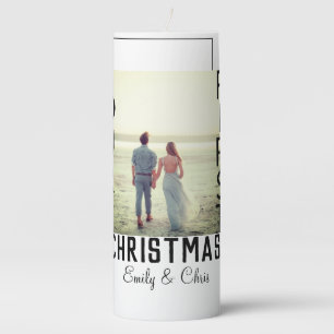 Our First Christmas add couple name photo minimal Pillar Candle