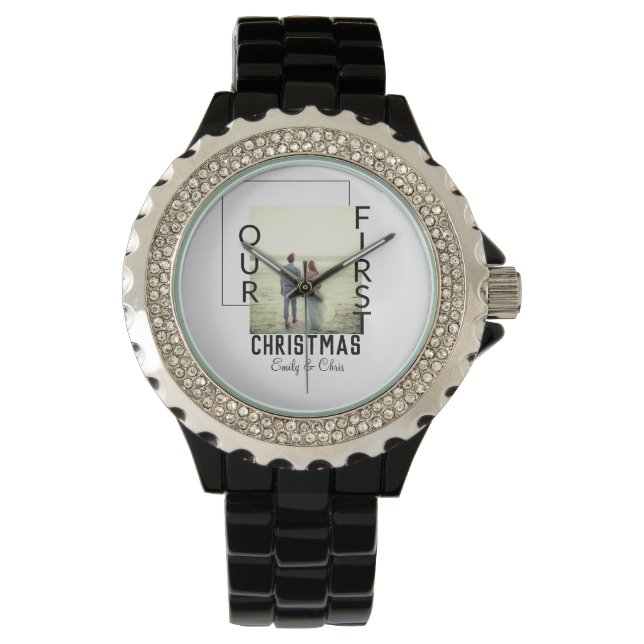 Our First Christmas add couple name photo minimal  Watch (Front)