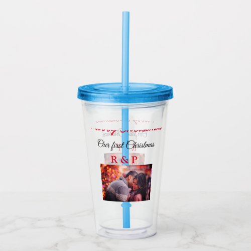 Our first Christmas add name photo wedding engaged Acrylic Tumbler