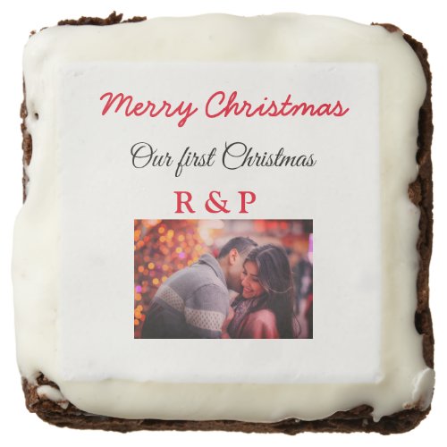 Our first Christmas add name photo wedding engaged Brownie