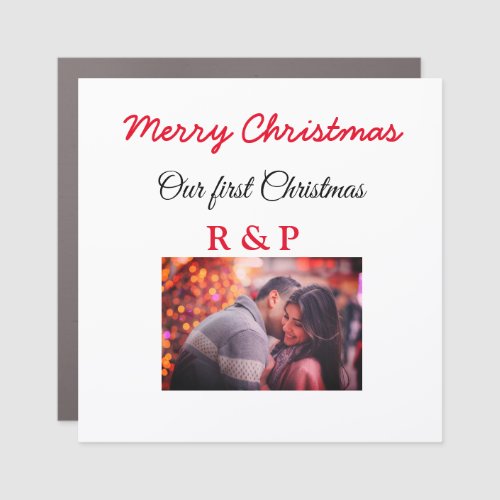 Our first Christmas add name photo wedding engaged Car Magnet