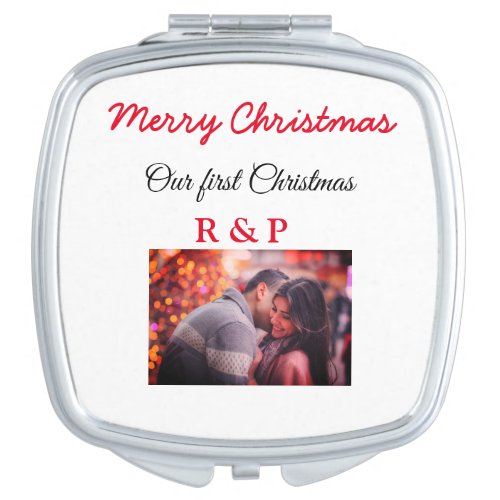 Our first Christmas add name photo wedding engaged Compact Mirror