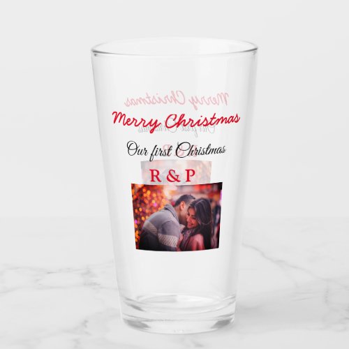 Our first Christmas add name photo wedding engaged Glass