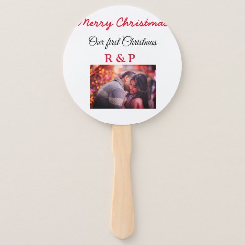 Our first Christmas add name photo wedding engaged Hand Fan