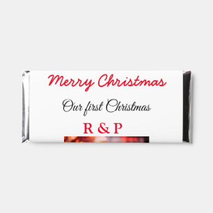 Our first Christmas add name photo wedding engaged Hershey Bar Favors
