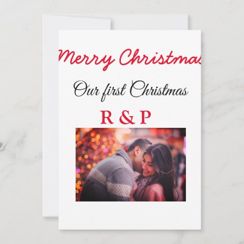 Our first Christmas add name photo wedding engaged Holiday Card