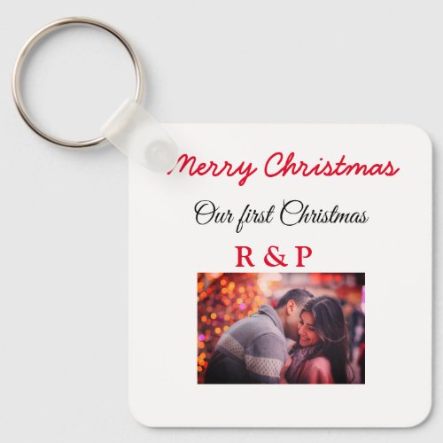 Our first Christmas add name photo wedding engaged Keychain