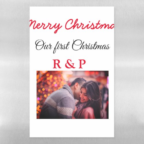Our first Christmas add name photo wedding engaged Magnetic Dry Erase Sheet