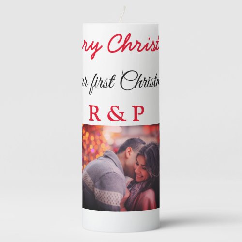 Our first Christmas add name photo wedding engaged Pillar Candle