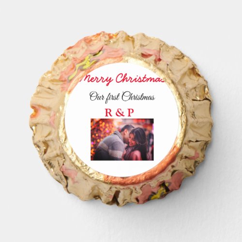 Our first Christmas add name photo wedding engaged Reeses Peanut Butter Cups